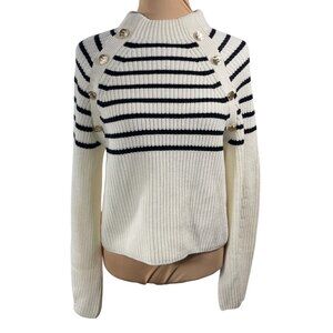 New H & M Knit Sweater Gold Buttons Mock Neck XS Extra Small